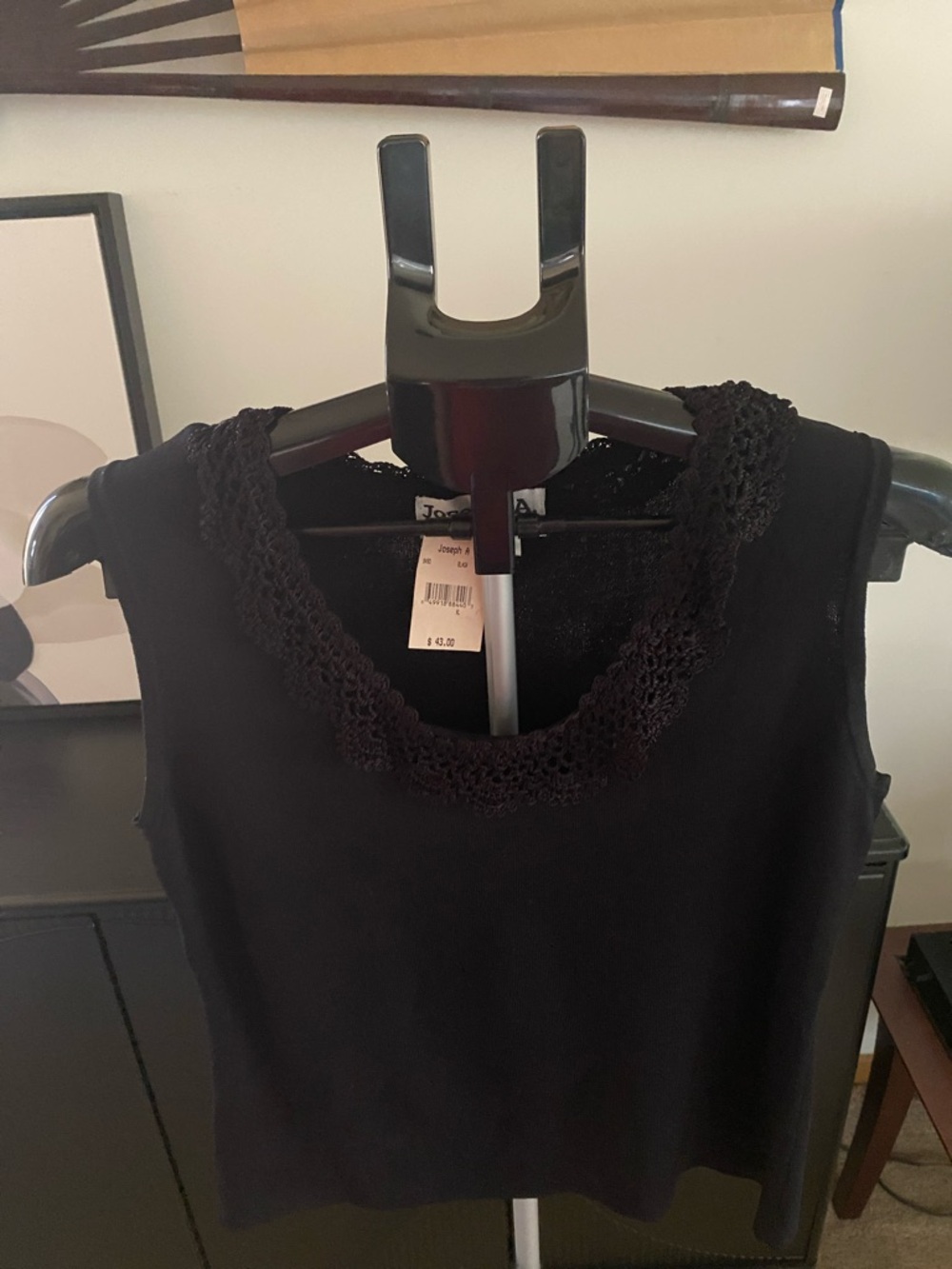 Vintage Joseph A.  Black Tank With Black Crochet Trim